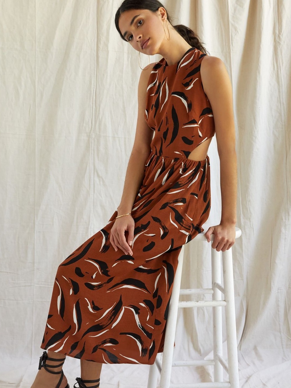 NWT Anthropologie Corey Lynn Calter Rust Abstract Print Cutout Midi Dress Medium